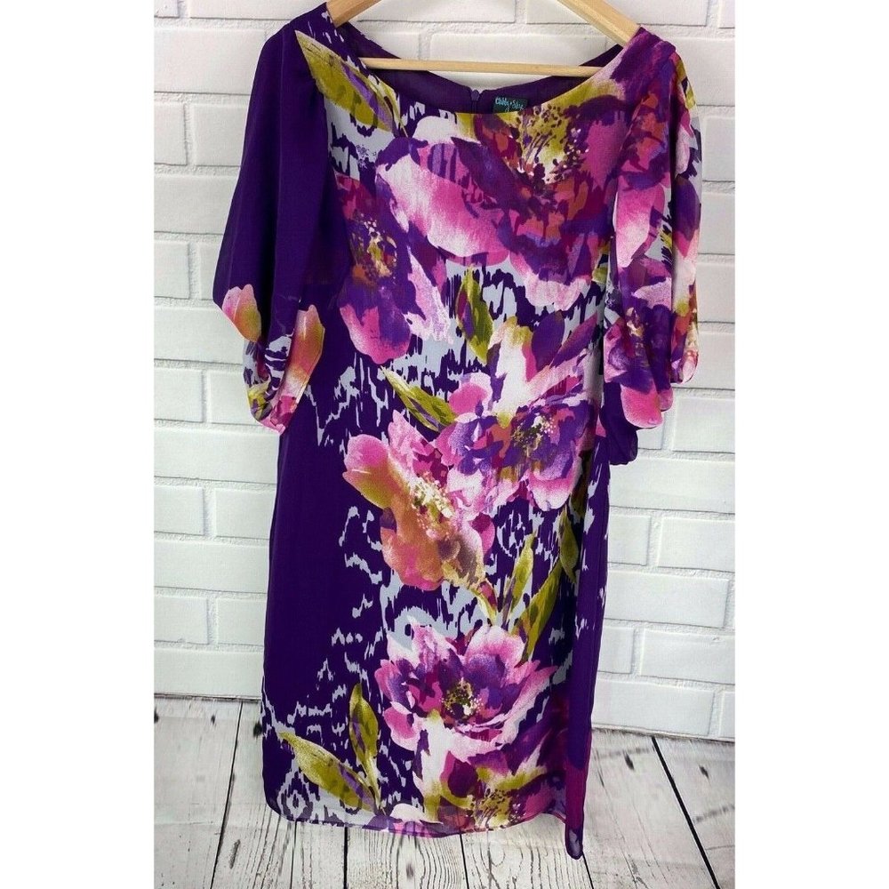 Gabby Skye Women's 10 Sheer Flutter Sleeve Dress